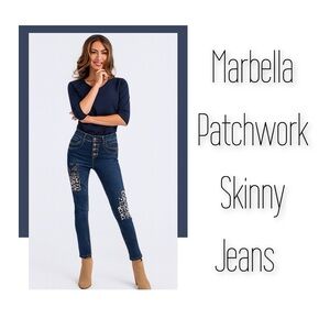 Marbella Patchwork Skinny Jeans with Button Fly/Free Gift
